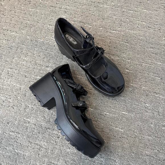 y2k style black shiny platform Mary Jane’s with the cutest buckle detail main image 6